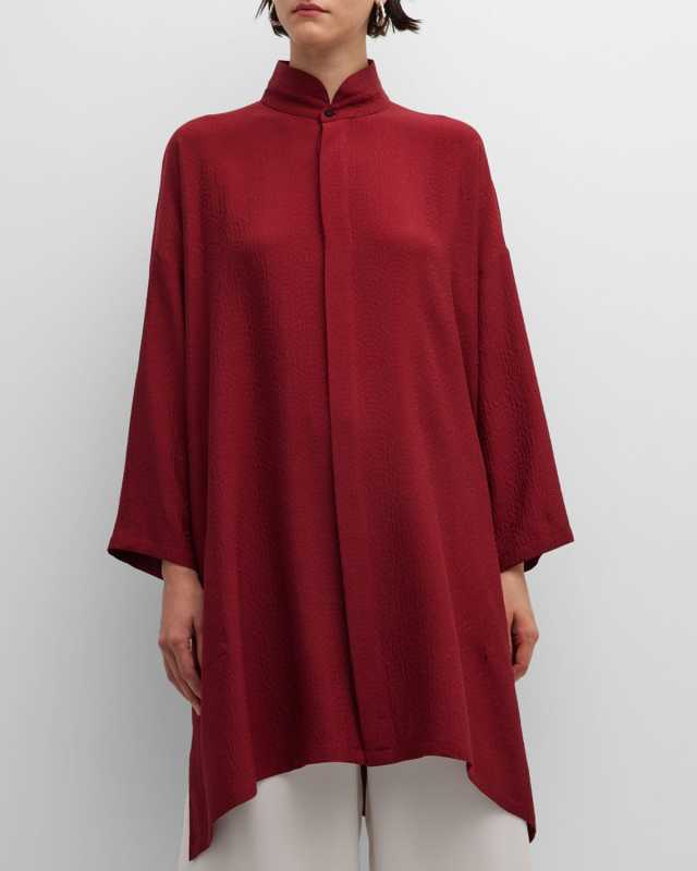 Wide A-Line Double Stand Collar Shirt (Very Long)